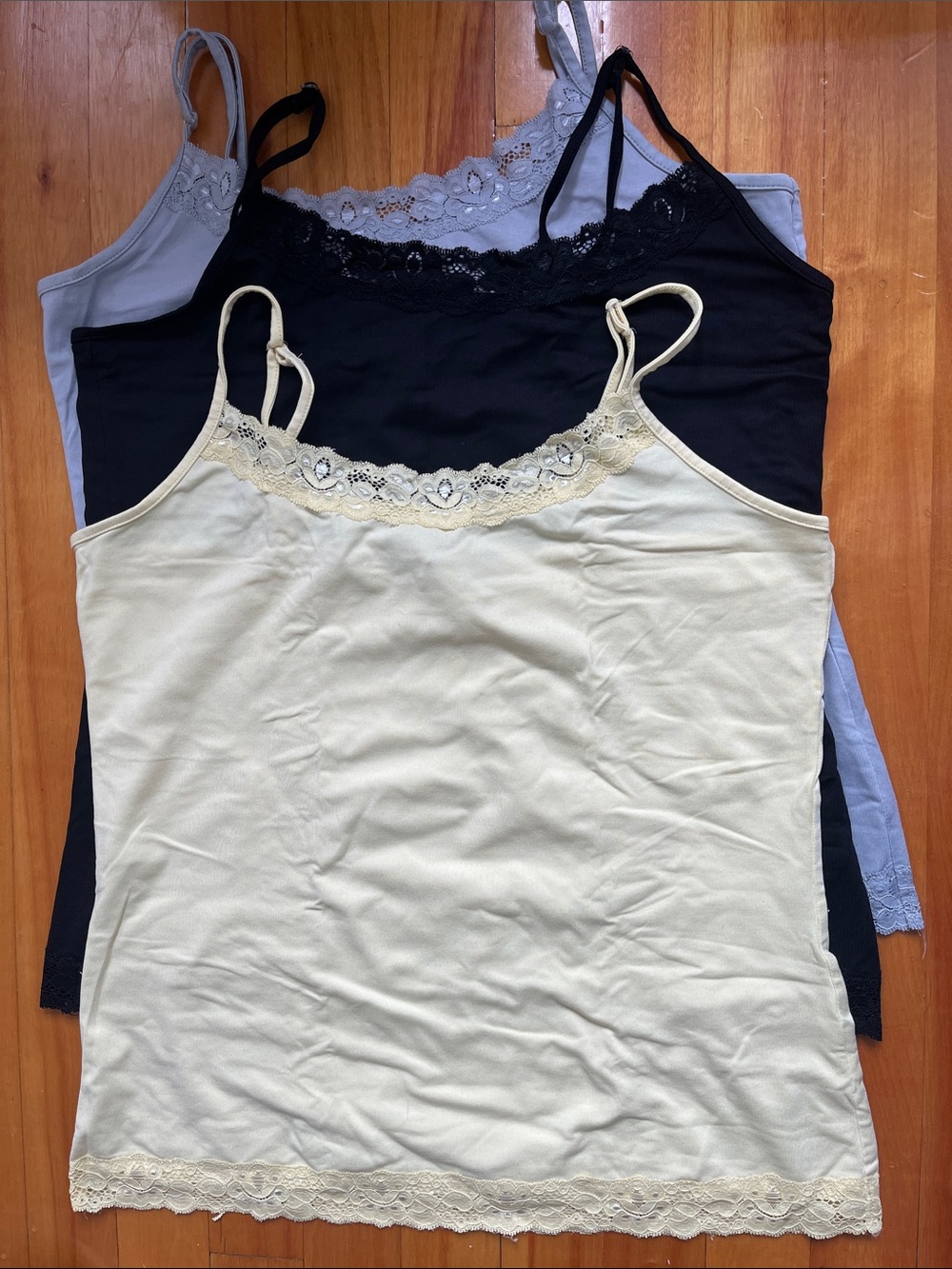 Lace Trim Camisole Layering Tanks - Yellow, Black, Gray size M